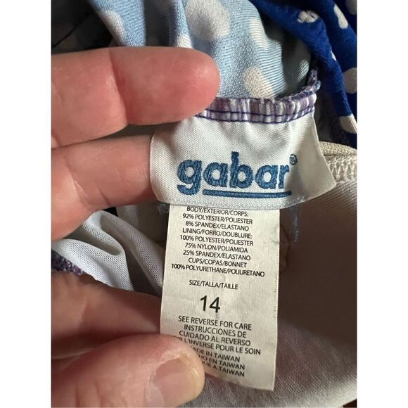 Garbar blue and white polka dot One Piece Swimdress size 14 - Picture 4 of 6
